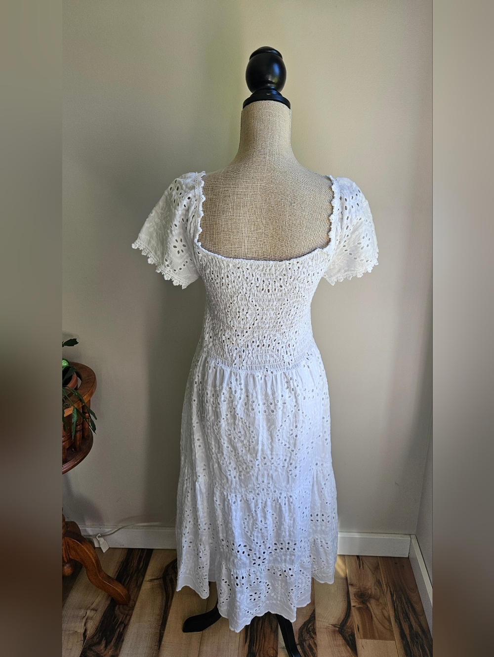 White Eyelet Maxi Dress with Flutter Sleeves - Picture 5 of 5